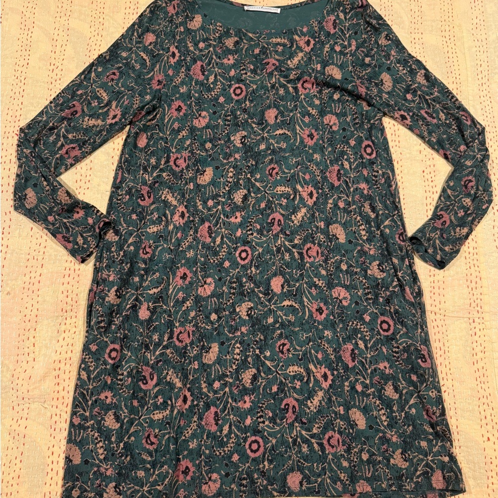 Peruvian Connection Teal and Purple Floral Long Sleeve Dress